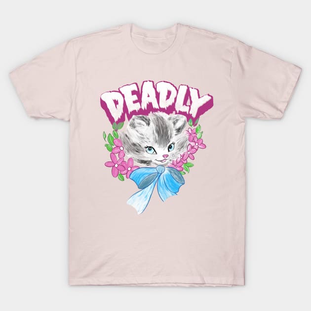 Cute but Deadly creepy goth kitten illustration T-Shirt by goodwordsco